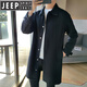 JEEP SPIRIT潮牌秋季男士中长款牛仔风衣男潮流韩版休闲宽松帅气大衣翻领外套 黑色 M 165(斤左右)