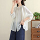 
Jiandang large-size women's fat MM summer new French retro slightly transparent solid color slim and versatile versatile trousers shirt for women 6169 off-white L [120-140Jin [Jin equals 0.5 kg]]