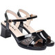 Boensa (BOENSA) fish mouth shoes genuine leather fish mouth sandals for women 2025 new summer fashion versatile thick heel mid-heel mother sandals women's shoes black 35