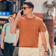 Mr. Bu Mr. Bu abstract jacquard knitted t-shirt men's summer new cool ice yarn short-sleeved AT12109 warm brick red S _165