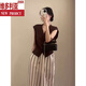 维多利亚的格调微胖法式独特小上衣女2025夏季新款又a又飒御姐感气质两件套 杏色条纹裤子 S
