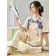 Eaeovni Frauen kurzärmeligte Pyjama-Set-Sommer-Dünnhosen im Sommer. Neue Kleidung für die Nachahmung des chinesischen Stils kann außerhalb von LZY9905 m getragen werden (empfohlen 75-95jin [Jin entspricht 0,5 kg])