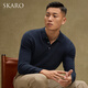 SKARO [anti-shrinkage, anti-static] SKARO autumn and winter long-sleeved POLO shirt men's lamb wool sweater lapel hair navy blue SKA691 S