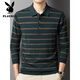 
Playboy (PLAYBOY) high-end men's daddy suit autumn and winter sweater knitted shirt polo lapel cardigan retro striped top dark green S5012 M (120Jin [Jin equals 0.5 kg])