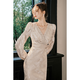 GJFD Sandalwood Snow French long-sleeved dress engagement light luxury fishtail elegant dress skirt Sandalwood Snow S