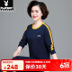 Jeu de sports d'âge moyen Playboy dames en deux pièces Set printemps et automne Coton Round Coul à manches longues Loose Fitness Voyage de grande taille SYNS6636-PRINCE BLUE [Ensemble en deux pièces] 4xl (recommandé 140-150jin [Jin est égal à 0,5 kg]))