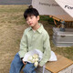 Children's clothing boys' contrasting line shirts 2025 new children's shirts spring and autumn styles for medium and large children long-sleeved trendy autumn tops green 130