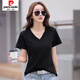 Pierre Cardin 2025 Neue Mode Casual V-Ausschnitt Pure. Baumwollschulter kurzärmeliges T-Shirt für Frauen im Sommer Korean New Lose Black Short Burgund (9855 Baumwolle) S 85-95jin [Jin entspricht 0,5 kg]