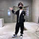 G.DUCKKIDS童装男童西装套装韩版男孩春秋帅气休闲外套儿童西服礼服两件套潮 黑色 130 (建议身高120cm 8-9岁左右)