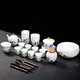 Xianjuren high-end gold silk enamel complete set of Kung Fu tea set thin body mutton fat jade white porcelain tureen tea cup set light luxury gift box Haiwen Crane Tea Ceremony Gift Pack 15 pieces