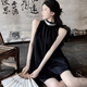 
Muni French black sleeveless halter neck dress 2025 new off-shoulder evening dress skirt heavy industry loose miniskirt halter neck short dress [black] single size