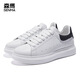 Semir 2025 new board shoes white shoes men's thick sole casual trendy leather surface solid color breathable men's shoes versatile sponge cake 9227 white and black 40