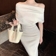 Robe plissée de tempérament à taille et taille sexy pour femmes en paillette d'été robe française robe longue robe robe gris abricot m-size [90-100jin [Jin est égal à 0,5 kg]]]