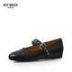 
DEEP BREATH Deep Breath Women's Shoes Genuine Leather Round Toe Flat Inner High-rise Belt Buckle Ballet Shoes Single Shoes AX11164 Black 37