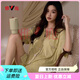Yalu pajamas for women summer with breast pads Modal short-sleeved shorts lace cardigan loose large size home wear set WX-3527 green with breast pads M 80-100Jin Jin is equal to 0.5 kg