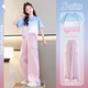 Pitts Pitt Girls Pink Work Style Wyle 2025 New Children's Casual Rápico Seco Seco Summer Summer Big Ice Silk anchos Pantalones de pierna 15029 Rosa morado + 9889 Blanco (sin zapatos) 140 cm