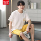 
Catman (MiiOW) men's pajamas summer pure cotton thin round neck short sleeves youth loose casual simple striped shorts home clothing FA#6627 L Recommended 100-125 Jin [Jin equals 0.5 kg]