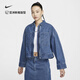 Nike Nike Offizielle Frauen -Denimjacke purer Baumwoll Super Lose Short Stapel 441 mittelblau S