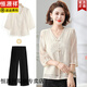 Hengyuanxiang mother summer suit new Chinese style suit 2025 new middle-aged and elderly 70-quarter sleeve top chiffon shirt for women summer JY829 apricot top 3XL (120-135Jin[Jin equals 0.5 kg])