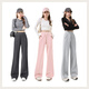 MJ STYLE high waist splicing straight-leg pants for women 2025 autumn outfit new outdoor sports casual loose slimming wide-leg sweatpants