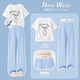 
NICKYBABY Girls Set Summer Thin Children 2025 New Fashionable Girls Big Children Summer Short Sleeve Wide Leg Pants Two-piece Set 15277 Blue Wide Leg Pants 170 cm