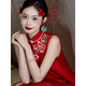 Fei Hao engagement clothes women's new Chinese cheongsam toasting suit two-piece suit high-end burgundy bride wedding morning shoot S