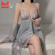 Katzenmänner Frauen -Pyjama mit Brustpolster Sexy Ice Seidenfee Rock 2025 Sommerspitze Schönes Haus Kleidungsstück Set süßer p3886 grün (äußeres Kleid + Gürtel) xl