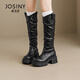 
Zhuosini thick-soled long boots for women 2025 autumn and winter new style but knee long boots folded pile boots thick heel heightened knight boots black - single 35