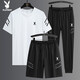 Playboy (PLAYBOY) high-end casual sports suit men's summer ice silk thin loose fast drying breathable short sleeve two-three piece set GF1389 black shorts two-piece set 4XL (suitable for 170-185 Jin [Jin equals 0.5 kg])