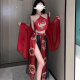 谜姬（Mizz zee）性感古风汉服睡衣服调情免脱制服诱惑装激情床上套装qqny 红色汉服套装+9756镂空网衣套装 均码 (建议80-130斤) 夫妻房事情趣助爱床上