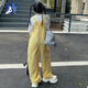 COMIC SOUL女童牛仔背带裤儿童时髦大童12岁春秋裤子女孩夏季多巴胺穿搭长裤 黄色背带裤 140