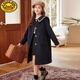 
G.DUCKKIDS girls woolen coat autumn and winter children's woolen coat medium-length college style new fashionable girls children's clothing girl navy blue cotton size 160 size height 150-155cm 12-13 years old