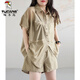 
Woodpecker summer outfit with a complete set of sports suits for women 2025 new irregular sun protection short-sleeved shirt wide-leg shorts black XL [recommended 115-130Jin [Jin equals 0.5 kg]]
