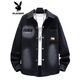 
Playboy (PLAYBOY) denim jacket spring and autumn new style junior high school boy teenagers men's handsome college jacket shirt top 9207 black (hat removable) M (90-105Jin [Jin equals about 0.5 kg])