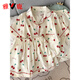 Yalu Pure Cotton Gauze Pyjamas pour femmes Pantalons à manches courtes Été trois pièces Sweet Cherry Cardigan Vêtements à domicile printemps et automne Yunduo Cotton-9905 # Black Love Treece Set M [Suggestion 75-100jin [Jin est égal à 0,5 kg]]]