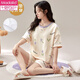 莫代尔睡衣夏季女2025新款带胸垫短袖纯棉清新全棉大码薄家居服夏天套装 柔软胸垫款1047 M 女（70-98斤）