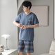 Hongdou (Hodo) Pyjamas Herren-Sommer-Kurzärmel-Shorts für Sommerdünnstreifen können an der Außenbekämpfung von außen getragen werden.