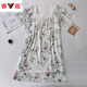 Yalu Sommer Neues gedrucktes Quadratkragen Mesh kurzärmelig Nachthemd hoch aussehend junger sexy pure Nachthemd 7371# Blume und Gras [Hauptbild] M [80-100jin [Jin ist 0,5 kg]]