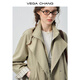 VEGA CHANG windbreaker for women petite 2026 new spring double-breasted striped splicing loose coat fog khaki M