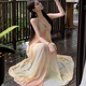 Miao Yijia suspender dress for women's skirt summer 2025 new pure sexy beach vacation French long skirt dress yellow tie-dye suspender vacation style dress M [Suggested 85-100Jin [Jin equals 0.5 kg]]