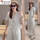 Woodpecker Ramie Set Women's Summer 2025 New Fashionable y reducción de la edad reductora de la edad Camisa de la línea de adelgazamiento Pantalones de piernas anchas dos paquetes Color caliente S [sugerido 95Jin [Jin iguala 0.5 kg]]]