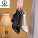
Woodpecker 2025 new high heeled sandals braided temperament pointed toe thick heeled sandals women's mesh boots summer mesh women's shoes black 38