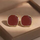 Ruihongxiang 999 sterling silver earrings, red square earrings, female ancora red earrings, light luxury, high-end, temperament, autumn and winter earrings, 999 sterling silver earrings - a pair of red square earrings.