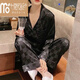 Modal Ice Seide Pyjamas für Frauen im Frühling und Herbst zweiteilig dünne Sommer-Heimkleidung mit 829-weißer Plaid [Langarmhose] M [80-100jin [Jin ist gleich 0,5 kg]]]