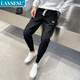 
LAXSESU jeans men's tying feet casual pants men's handsome trendy and versatile loose harem pants summer new style men's pants high elastic AT1047 blue S recommended 85-102Jin [Jin equals 0.5 kg]