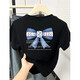 [100% pure cotton] front shoulder short-sleeved T-shirt women's 2025 new ins fashion and fashionable and versatile age-reducing top XY white gray-blue bow letter S (recommended 85Jin [Jin equals 0.5 kg])