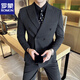 ROMON wide collar peak lapel suit business formal three-piece suit double slit wedding groom suit men's slim dark gray suit + vest + trousers two buttons L