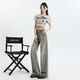 Yan Rui nostalgic blue fur edge wide-leg jeans for women in summer 2025 high waist draping loose slimming straight mopping floor Nostalgic blue [extended 163cm or more] TH1048 M