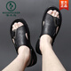 Sandalias de pájaros carpinteros para hombres 2025 Nuevo cuero genuino en la playa gruesa Summer Summer Wear's Daddy's No Slip Wear Sandalias de doble propósito resistentes a Daddy AM9923 Negro 38