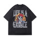 Rainbow Fox spoof print T-shirt summer men short-sleeved Harajuku street cartoon washing old T-shirt women retro trendy brand 693 S